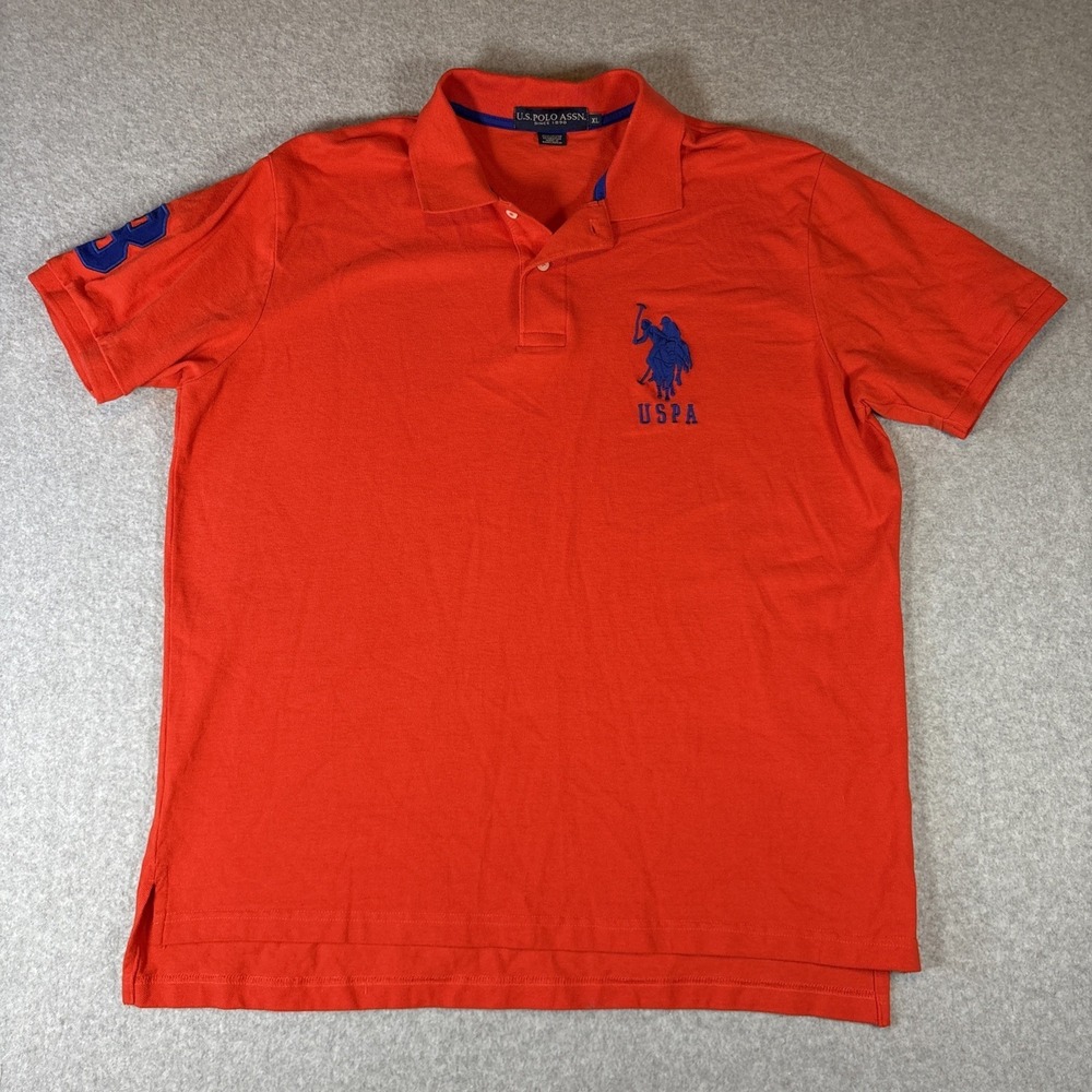 US PONY ASSN Big Pony Men's Rugby Polo Orange Sz XL Blue Patch‎ Preppy 90s
